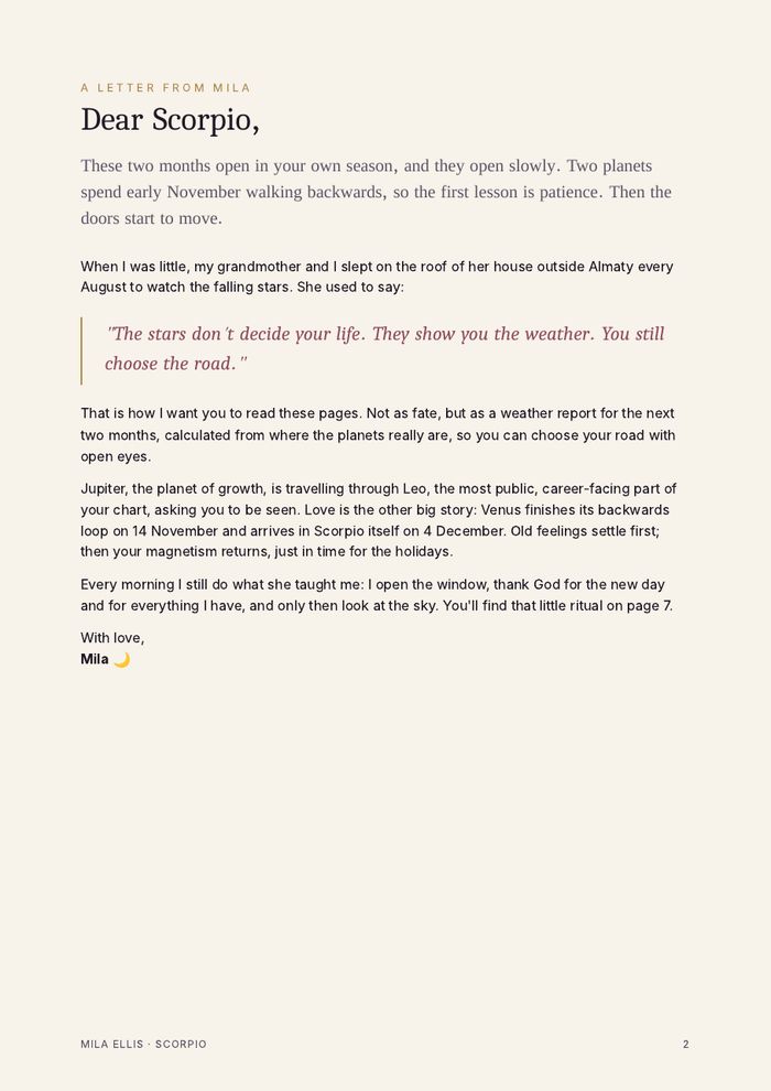Page 2: a personal letter from Mila